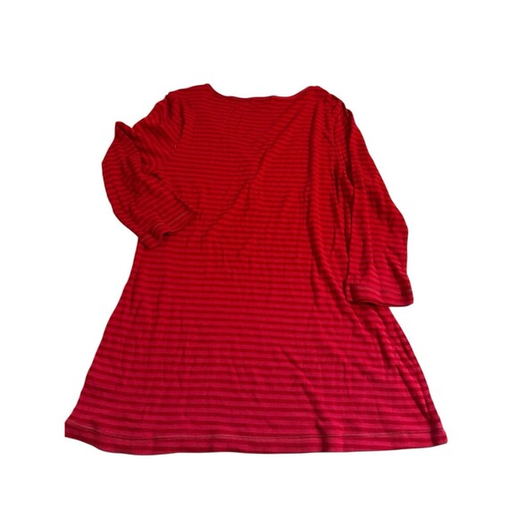 One World Womens Top Size Med Rhinestones Star Vneck Holiday Red Striped Shirt - Picture 2 of 7